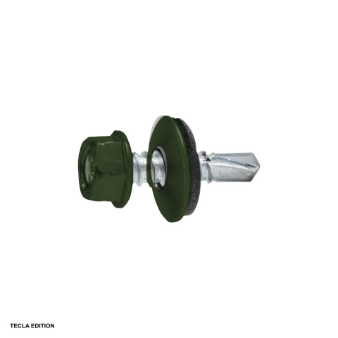 Suruburi, dibluri si accesorii prindere - Set 250 suruburi autoforante pentru tabla si acoperis, 4.8x19 mm, cu saiba EPDM, verde inchis, fixeaza tabla de pe acoperis fara ca apa sa intre pe la surub