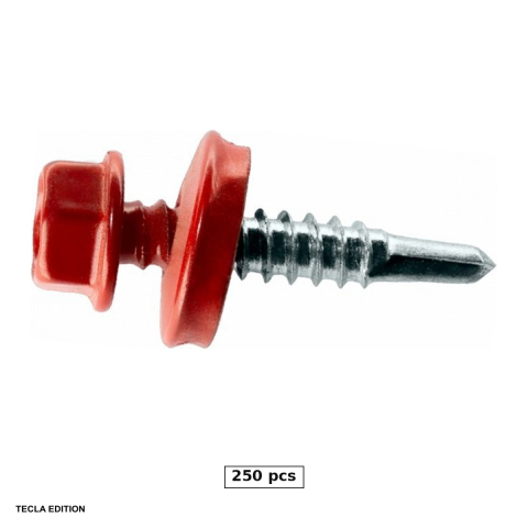 Suruburi, dibluri si accesorii prindere - Set 250 suruburi autoforante pentru tabla si acoperis, 4.8x35 mm, maro ciocolata, fixeaza tabla de pe acoperis fara ca apa sa intre pe la surub