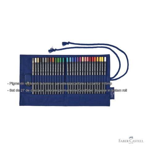 Set 27 creioane colorate Faber-Castell Goldfaber, mina moale, pigmenti rezistenti la lumina, sistem rollup [1]