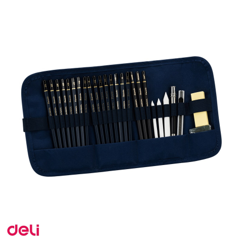 Instrumente de scris - Set 27 creioane rollup Deli Piese Sketching Finenolo, 27 bucati