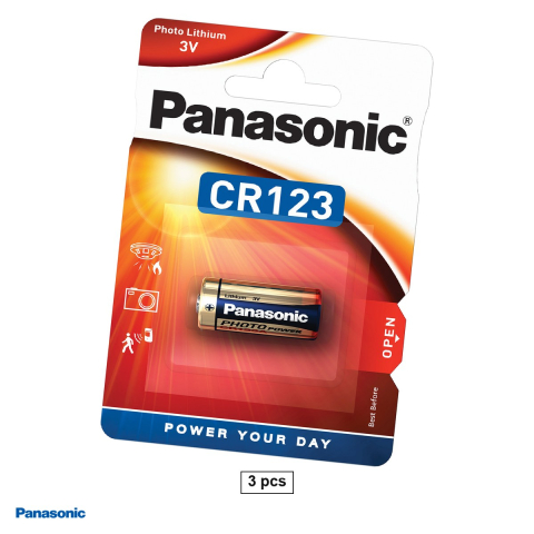 Energy - Set 3 baterii litiu Panasonic CR123A, 3 V, 1550 mAh, Li-MnO2, echivalent CR17345, DL123A, 17 x 34.5 mm, baterie foto, 3 blistere