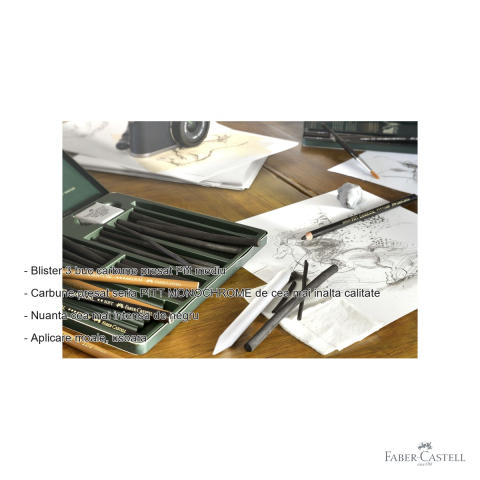 Set 3 batoane carbune presat Faber-Castell Pitt Monochrome Medium, negru intens, pentru desen artistic [1]