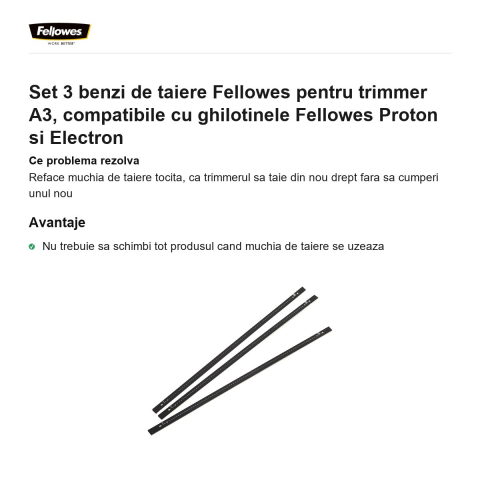 Set 3 benzi de taiere Fellowes pentru trimmer A3, compatibile cu ghilotinele Fellowes Proton si Electron [1]