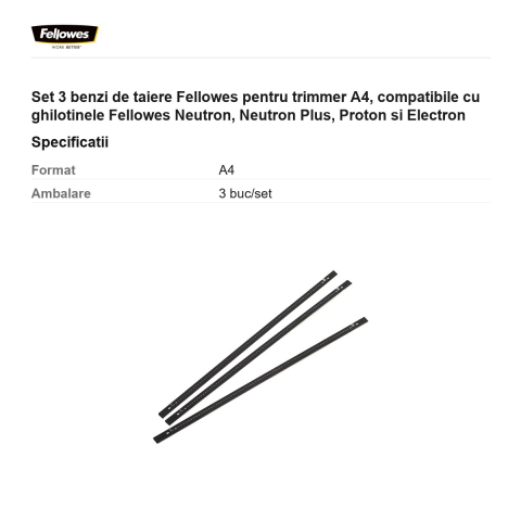 Set 3 benzi de taiere Fellowes pentru trimmer A4, compatibile cu ghilotinele Fellowes Neutron, Neutron Plus, Proton si Electron [2]