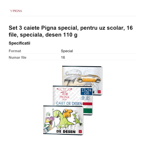 Set 3 caiete Pigna, pentru uz scolar, 16 file, desen 110 g [2]