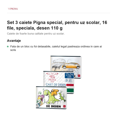 Set 3 caiete Pigna, pentru uz scolar, 16 file, desen 110 g [1]