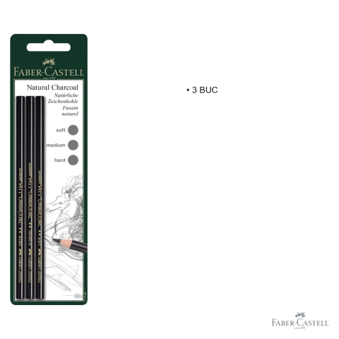 Set 3 creioane carbune natural Faber-Castell Pitt Monochrome, tarii S/M/H, pentru desen artistic [2]