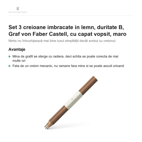 Set 3 creioane imbracate in lemn, duritate B, Graf von Faber Castell, cu capat vopsit, maro [1]