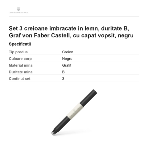 Set 3 creioane imbracate in lemn, duritate B, Graf von Faber Castell, cu capat vopsit, negru [2]