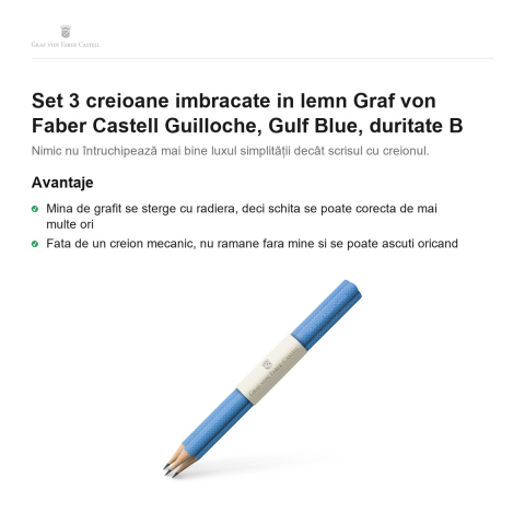 Set 3 creioane imbracate in lemn Graf von Faber Castell Guilloche, Gulf Blue, duritate B [1]
