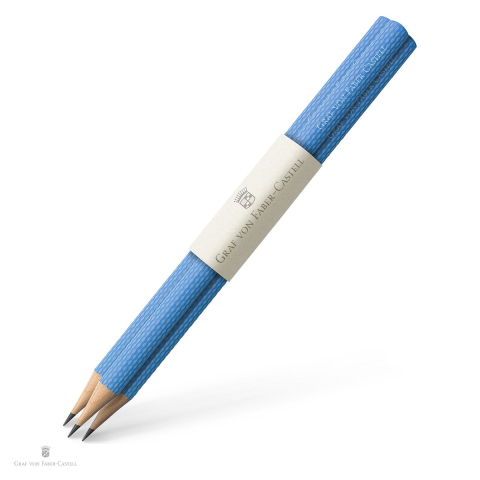 Instrumente de scris - Set 3 creioane imbracate in lemn Graf von Faber Castell Guilloche, Gulf Blue, duritate B