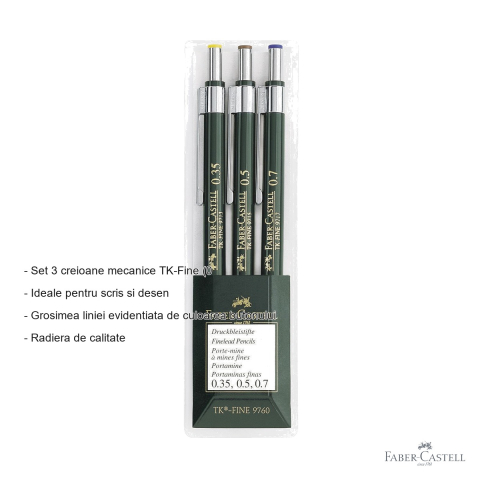 Set 3 creioane mecanice Faber-Castell TK-Fine 0.35/0.5/0.7mm pentru scris si desen tehnic [1]