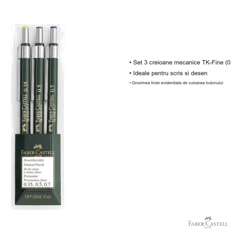 Set 3 creioane mecanice Faber-Castell TK-Fine 0.35/0.5/0.7mm pentru scris si desen tehnic [2]