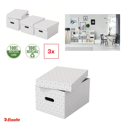 Set 3 cutii depozitare Esselte Home Recycled, M, carton, pentru transport, alb [3]