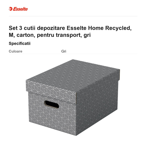 Set 3 cutii depozitare Esselte Home Recycled, M, carton, pentru transport, gri [2]