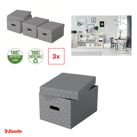 Set 3 cutii depozitare Esselte Home Recycled, M, carton, pentru transport, gri [3]
