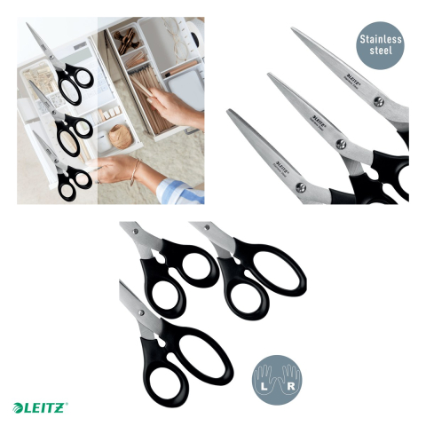 Set 3 foarfece de birou Leitz din otel inoxidabil, 16.5 cm, 18.5 cm si 20 cm, negru [3]