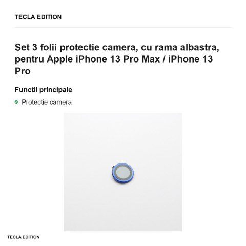 Set 3 folii protectie camera, cu rama albastra, pentru Apple iPhone 13 Pro Max / iPhone 13 Pro [1]
