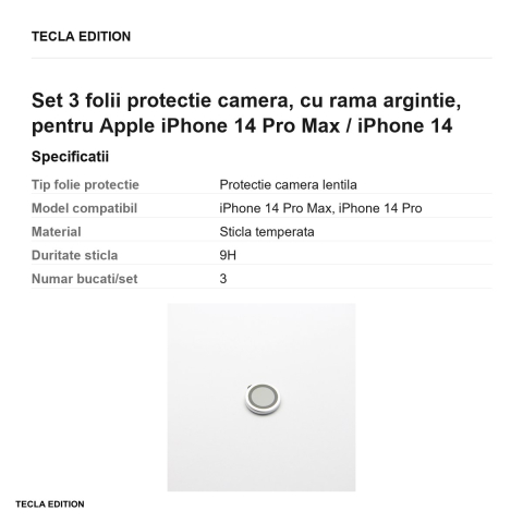 Set 3 folii protectie camera, cu rama argintie, pentru Apple iPhone 14 Pro Max / iPhone 14 Pro [2]