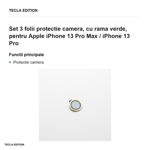 Set 3 folii protectie camera, cu rama verde, pentru Apple iPhone 13 Pro Max / iPhone 13 Pro [1]