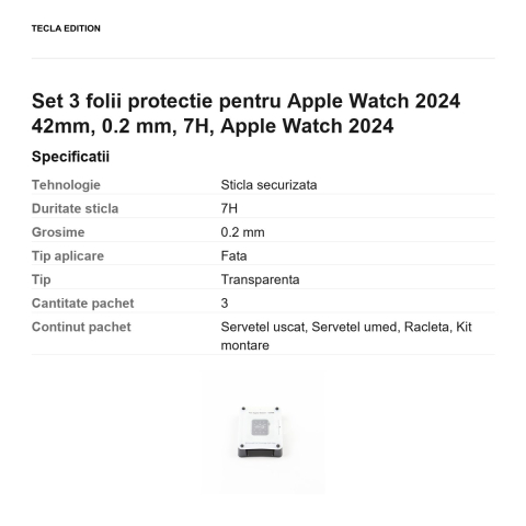 Set 3 folii protectie pentru Apple Watch 42mm 2024, 0.2 mm, 7H, Apple Watch 2024 [2]