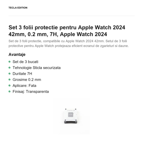 Set 3 folii protectie pentru Apple Watch 42mm 2024, 0.2 mm, 7H, Apple Watch 2024 [1]