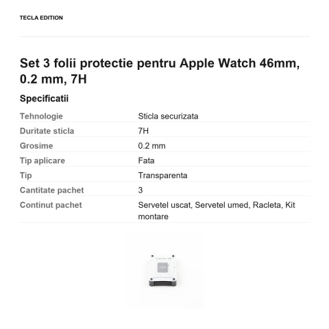 Set 3 folii protectie pentru Apple Watch 46mm, 0.2 mm, 7H [2]