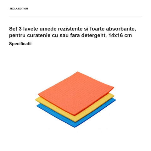 Set 3 lavete umede rezistente si foarte absorbante, pentru curatenie cu sau fara detergent, 14x16 cm [2]