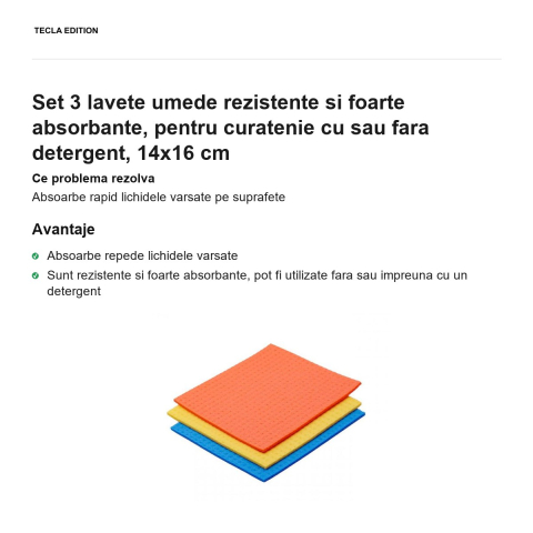 Set 3 lavete umede rezistente si foarte absorbante, pentru curatenie cu sau fara detergent, 14x16 cm [1]