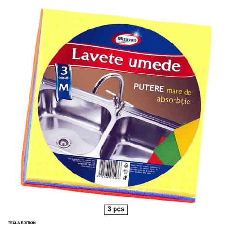 Lavete si prosoape - Set 3 lavete umede rezistente si foarte absorbante, pentru curatenie cu sau fara detergent, 16x17 cm