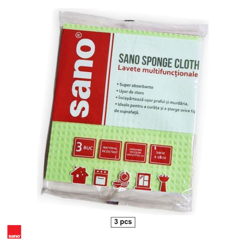 Menaj - Set 3 lavete umede Sano din celuloza regenerata, super absorbante, indeparteaza praful si murdaria, lavabile la 60 grade, 20x18x0.5 cm