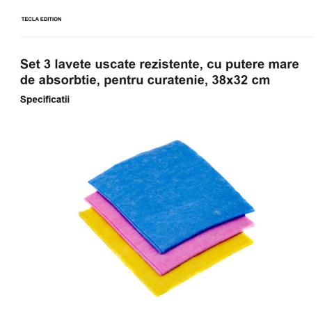 Set 3 lavete uscate rezistente, cu putere mare de absorbtie, pentru curatenie, 38x32 cm [2]