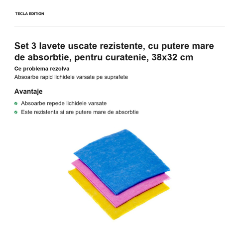 Set 3 lavete uscate rezistente, cu putere mare de absorbtie, pentru curatenie, 38x32 cm [1]