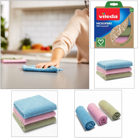 Set 3 lavete Vileda Microfibre 100% Recycled 22863, pentru curatenie, 30 x 30 cm, multifunctionale [2]