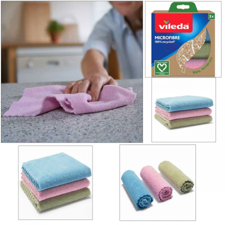 Set 3 lavete Vileda Microfibre 100% Recycled 22863, pentru curatenie, 30 x 30 cm, multifunctionale [3]