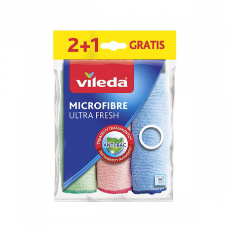 Lavete si prosoape - Set 3 lavete Vileda Microfibre Ultra Fresh 21740, 30 x 30 cm, multifunctionale