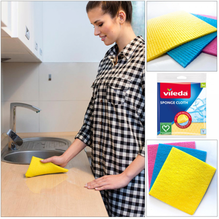 Set 3 lavete Vileda Sponge Cloth 00021, super absorbante, 18 x 18.4 cm, multicolor [3]