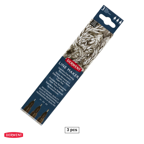 Linere - Set 3 linere grafice Derwent Professional, varfuri 0.1, 0.3 si 0.5 mm, cerneala neagra permanenta