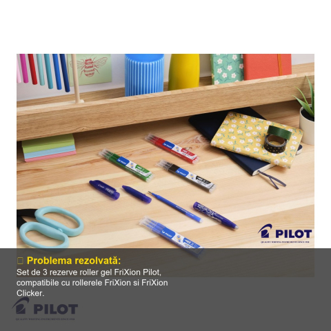 Set 3 mine roller gel Pilot FriXion 0.5mm albastru deschis, cerneala termosensibila, rezerve reincarcabile [3]
