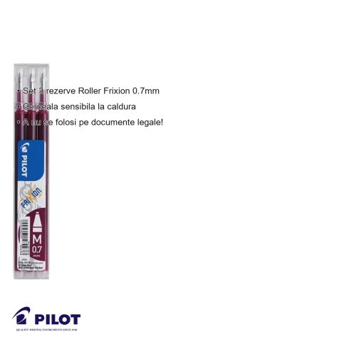 Set 3 mine roller Pilot Frixion 0.7mm mov, rezerve cu cerneala termosensibila, pentru stilouri roller [2]