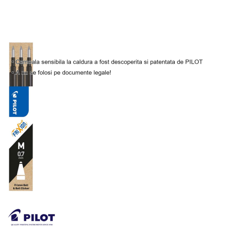 Set 3 mine roller Pilot Frixion Ball 0.7mm negre, cerneala termosensibila, rezerve pentru roller [2]