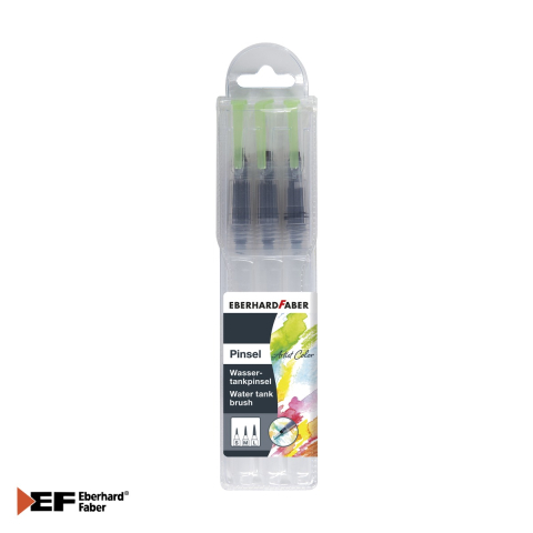 Birotica papetarie - Set 3 pensule cu rezervor de apa Eberhard Faber, varfuri fin/mediu/lat, pentru pictura si hand lettering