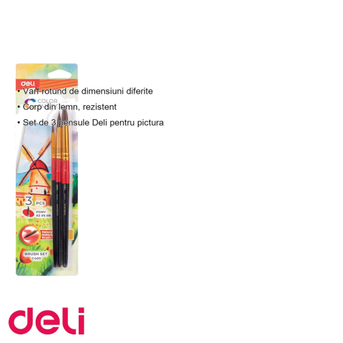 Set 3 pensule Deli par natural de ponei, varfuri rotunde nr 2, 5, 8, pentru pictura acrilica, acuarela si ulei [2]