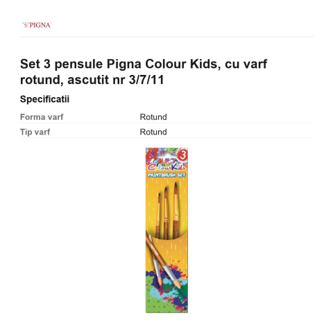 Set 3 pensule Pigna Colour Kids, cu varf rotund, ascutit nr 3/7/11 [2]