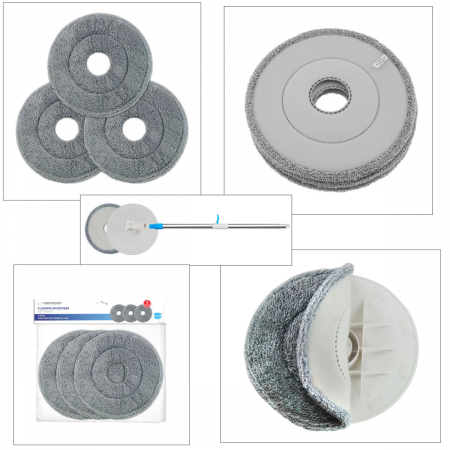 Set 3 rezerve din microfibra pentru mop plat rotund cu prindere tip scai, 25 x 25 cm, Esperanza 96489, pentru curatenie, reutilizabile [4]