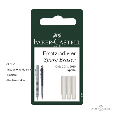 Set 3 rezerve radiera Faber-Castell Grip 2011, compatibile cu creioane mecanice Grip si Apollo [1]