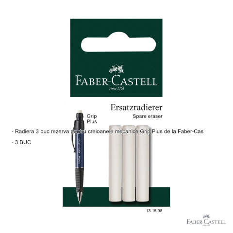 Set 3 rezerve radiera Faber-Castell Grip Plus, compatibile cu creioane mecanice, inlocuire rapida [1]