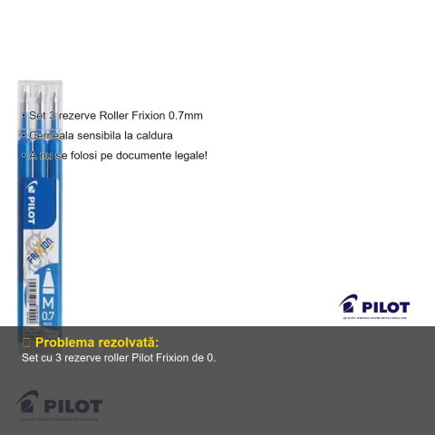 Set 3 rezerve roller Pilot Frixion 0.7mm, cerneala termosensibila, albastru deschis (Sky Blue) [2]