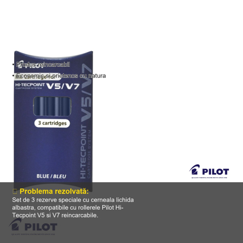 Set 3 rezerve roller Pilot Hi-Tecpoint V5/V7, cerneala lichida albastra, compatibile rollere reincarcabile [2]