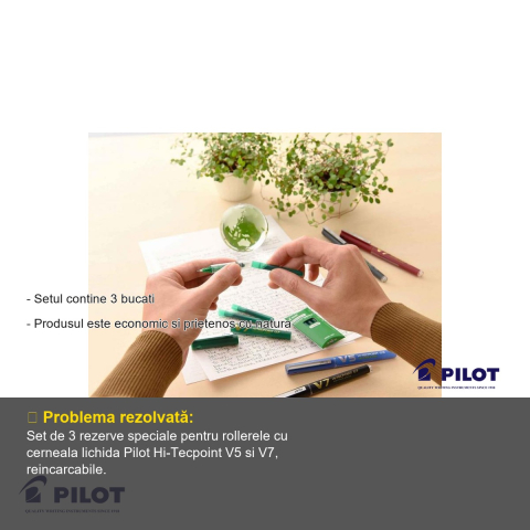 Set 3 rezerve roller Pilot Hi-Tecpoint V5/V7, cerneala lichida verde, reincarcabile [1]